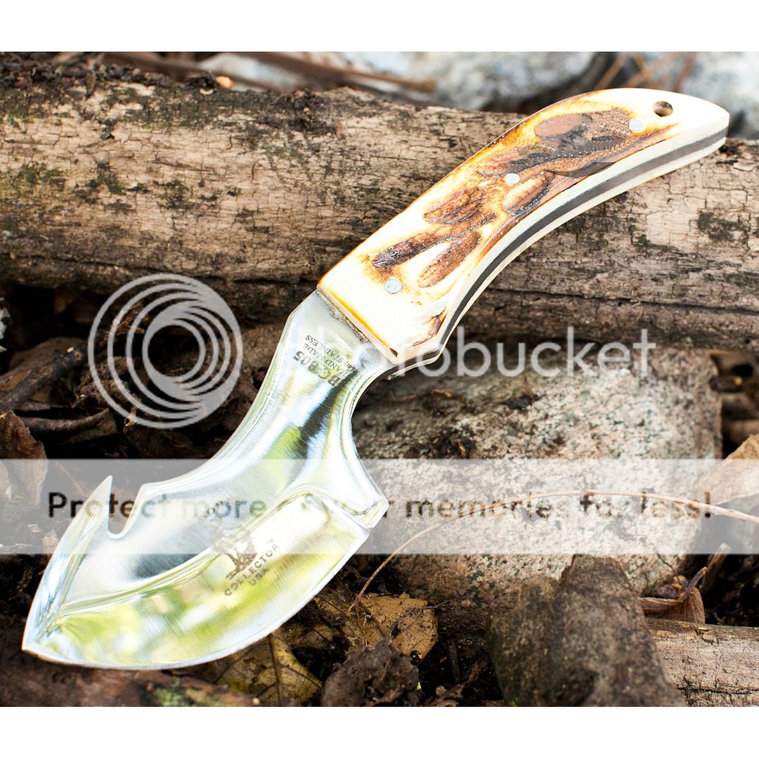 7.5" FIXED BLADE GUT HOOK SKINNING KNIFE w/ LEATHER SHEATH Hunting